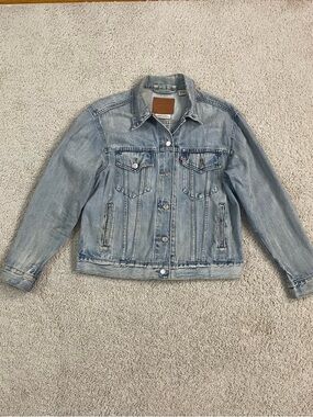 Classic! LEVIS Type 3 Premium DENIM Light Wash BIG E Red Tab BLUE JEAN JACKET  L